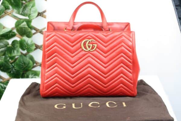 p1-99.jpg Gucci GG Marmont Medium Red Matelassé Leather Top Handle Tote